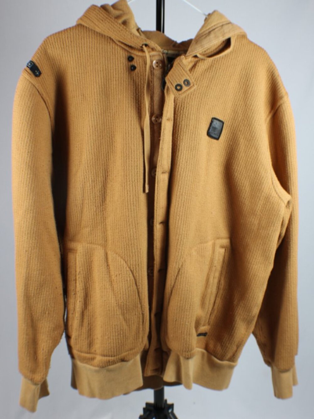 Vintage Rocawear Y2K Men's Chunky Ribbed Knit Zip Up Hoodie Jacket Mustard XL